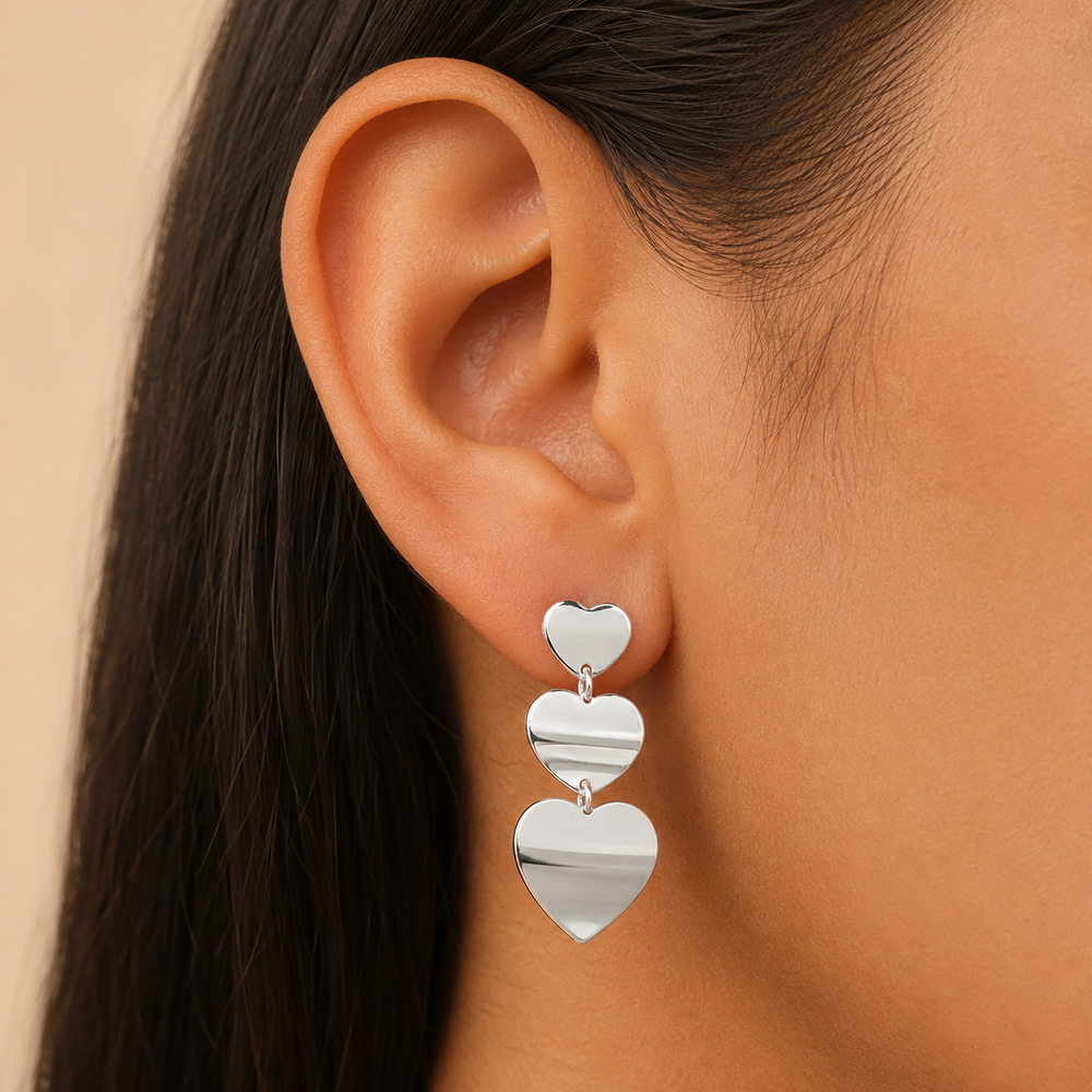 Aretes Elysiane Trío de Corazones Plata .925