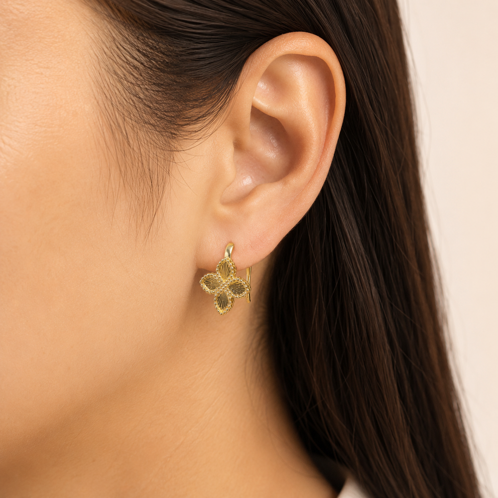 Aretes Evania Trébol Dorados Chapa de Oro