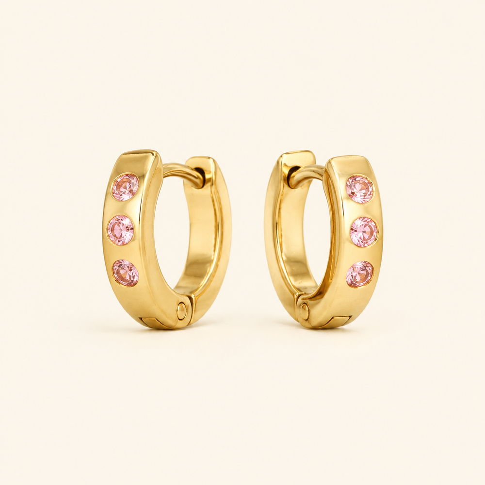 Aretes Noélie Cristal Rosa Acero Dorado