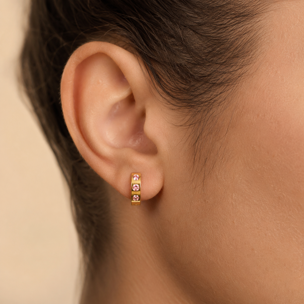 Aretes Noélie Cristal Rosa Acero Dorado