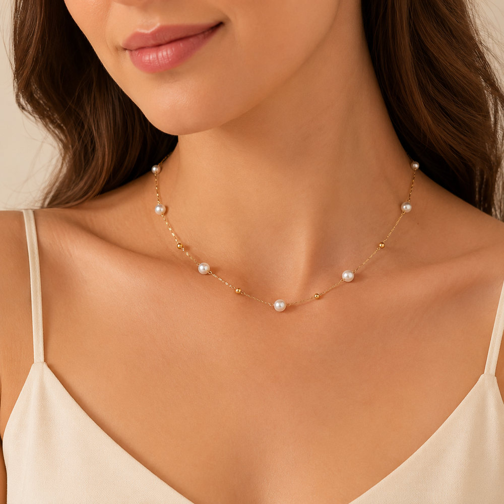 Collar Celestine Perlas Doradas