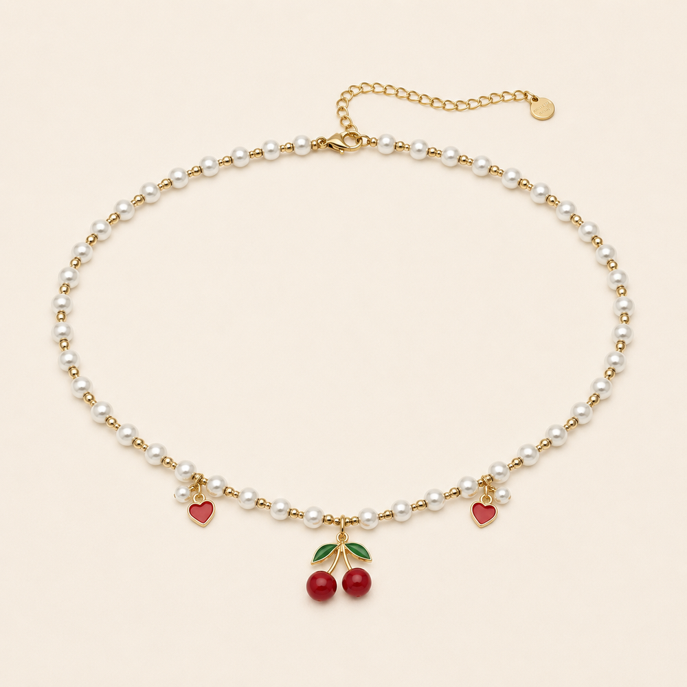 Collar Cerise Perlas y Corazones