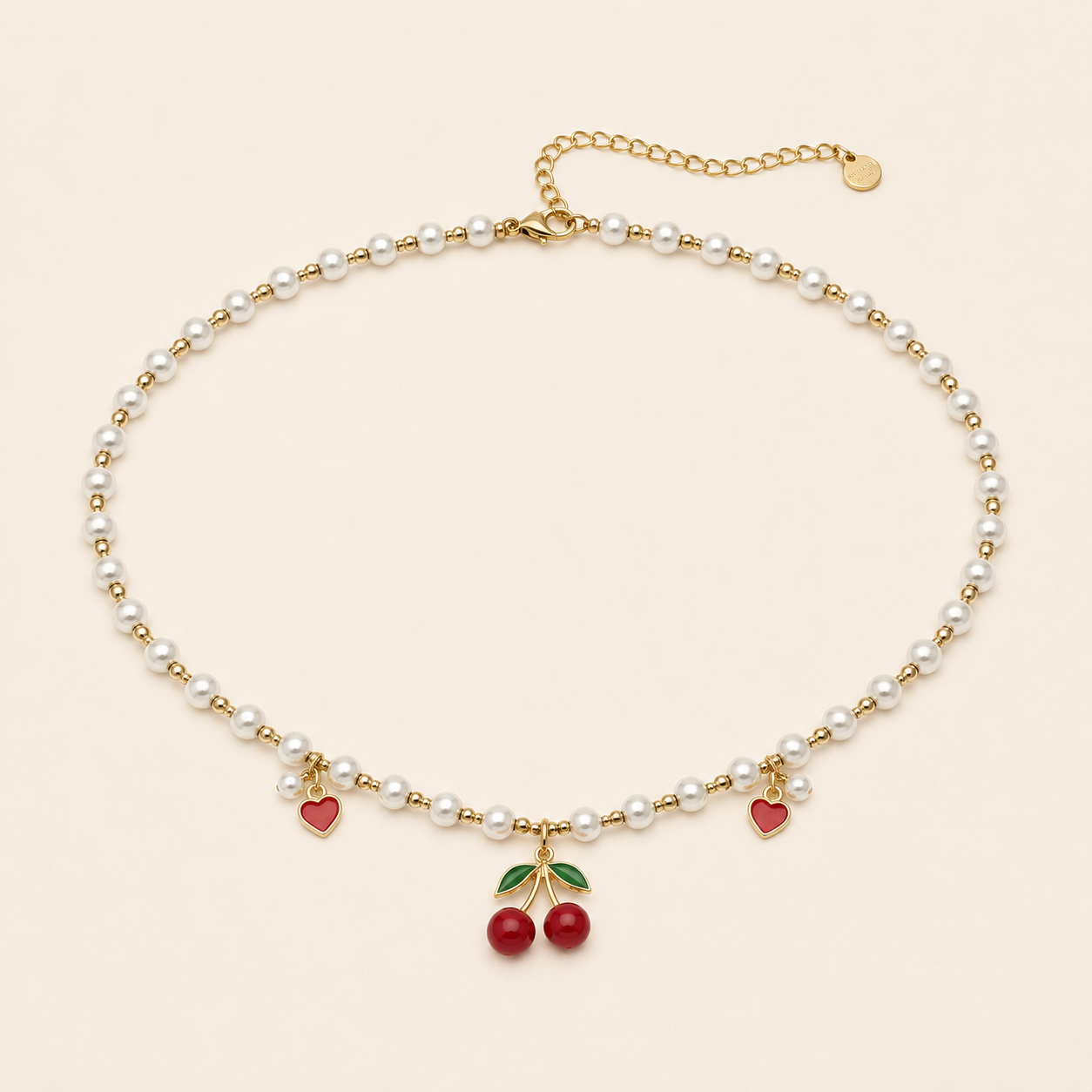 Collar Cerise Perlas y Corazones
