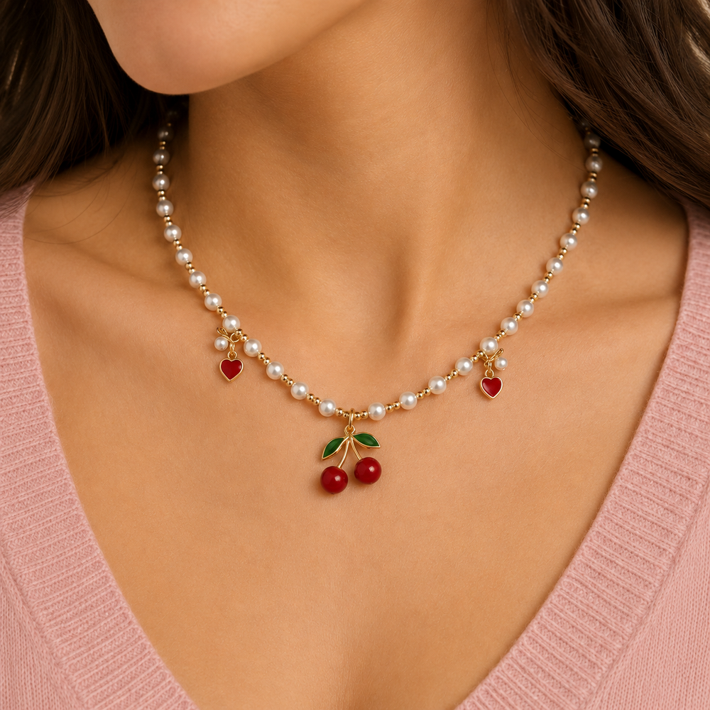 Collar Cerise Perlas y Corazones