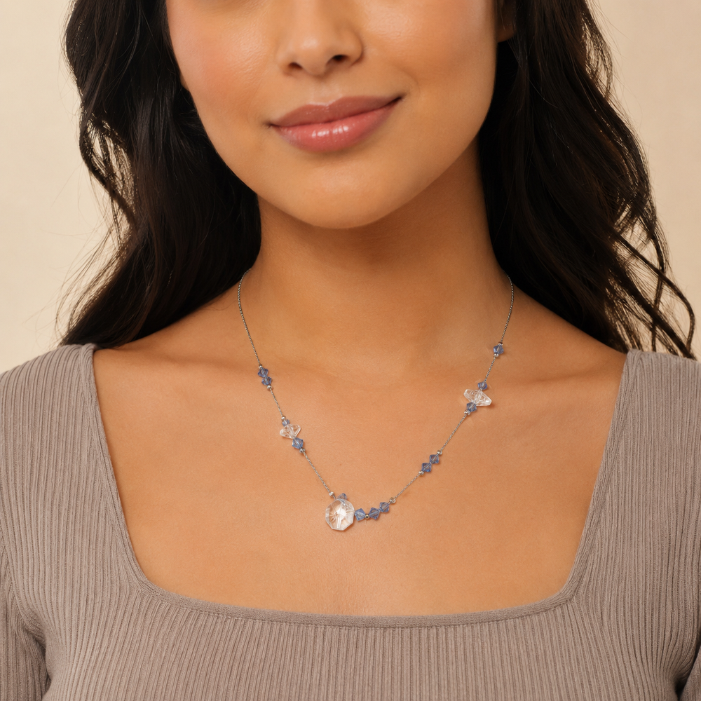 Collar Élodie Cristal Azul Plata .925