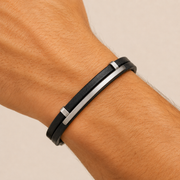 Pulsera Soren Doble Cuero Negro y Acero