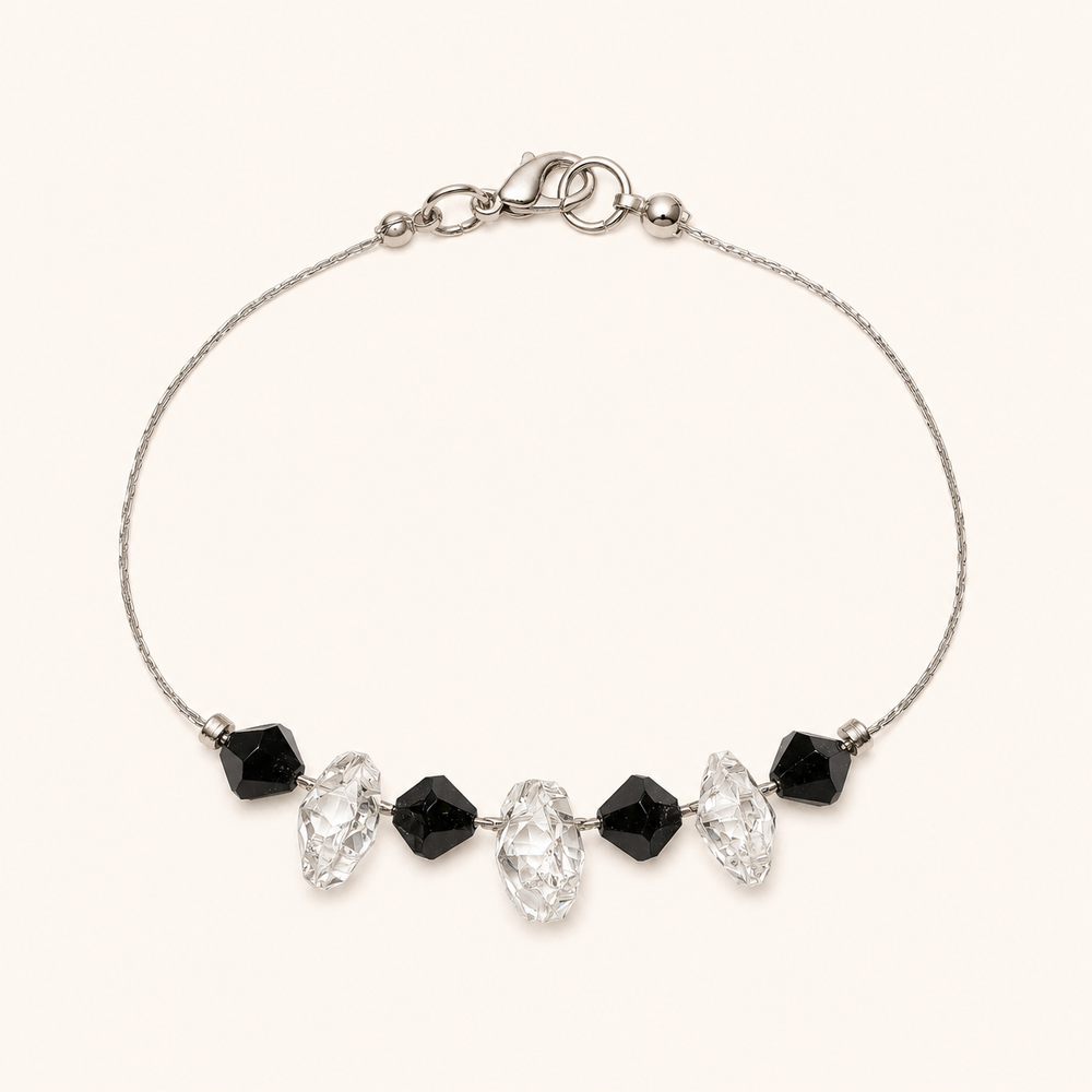 Pulsera Nerisse Cristales Negro y Transparente Plata .925